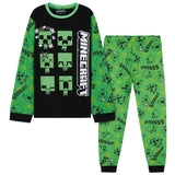 Minecraft Boys Long Pyjamas Set, Comfy Cotton PJs Creeper Loungewear - Gamer Gifts for Boys