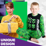 Minecraft Boys Long Pyjamas Set, Comfy Cotton PJs Creeper Loungewear - Gamer Gifts for Boys