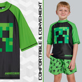 Minecraft Boys 2 Piece Swimwear Set, Swimming Top and Boys Swim Trunks - Green/Black - Get Trend