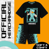 Minecraft Boys Short Pyjamas Set, Comfy Cotton Lounge Wear - Gifts for Gamers