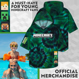 Minecraft Bath Towel with Hood for Kids and Teenagers Changing Robe Absorbent Creeper Poncho Towel for Swimming Bath Shower Beach Holiday Essentials (Multi Tie Dye, 6-9 Years)