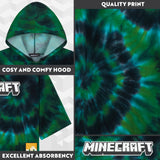 Minecraft Bath Towel with Hood for Kids and Teenagers Changing Robe Absorbent Creeper Poncho Towel for Swimming Bath Shower Beach Holiday Essentials (Multi Tie Dye, 6-9 Years)