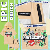 Minecraft Hoodie Shorts Tracksuit Set Boys 2 Pcs Creeper Teenagers Gamer Summer Short