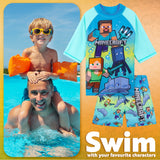 Get Trend Minecraft Swimsuit Set for Boys Teenagers 2 Pcs with Swimming Trunks Boys Rash Vest for Swimming Beach Trip Holiday Essentials