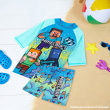 Get Trend Minecraft Swimsuit Set for Boys Teenagers 2 Pcs with Swimming Trunks Boys Rash Vest for Swimming Beach Trip Holiday Essentials