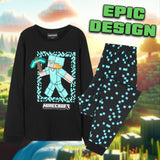 Minecraft Boys Long Pyjamas Set, Comfy Cotton PJs Creeper Loungewear - Gamer Gifts for Boys