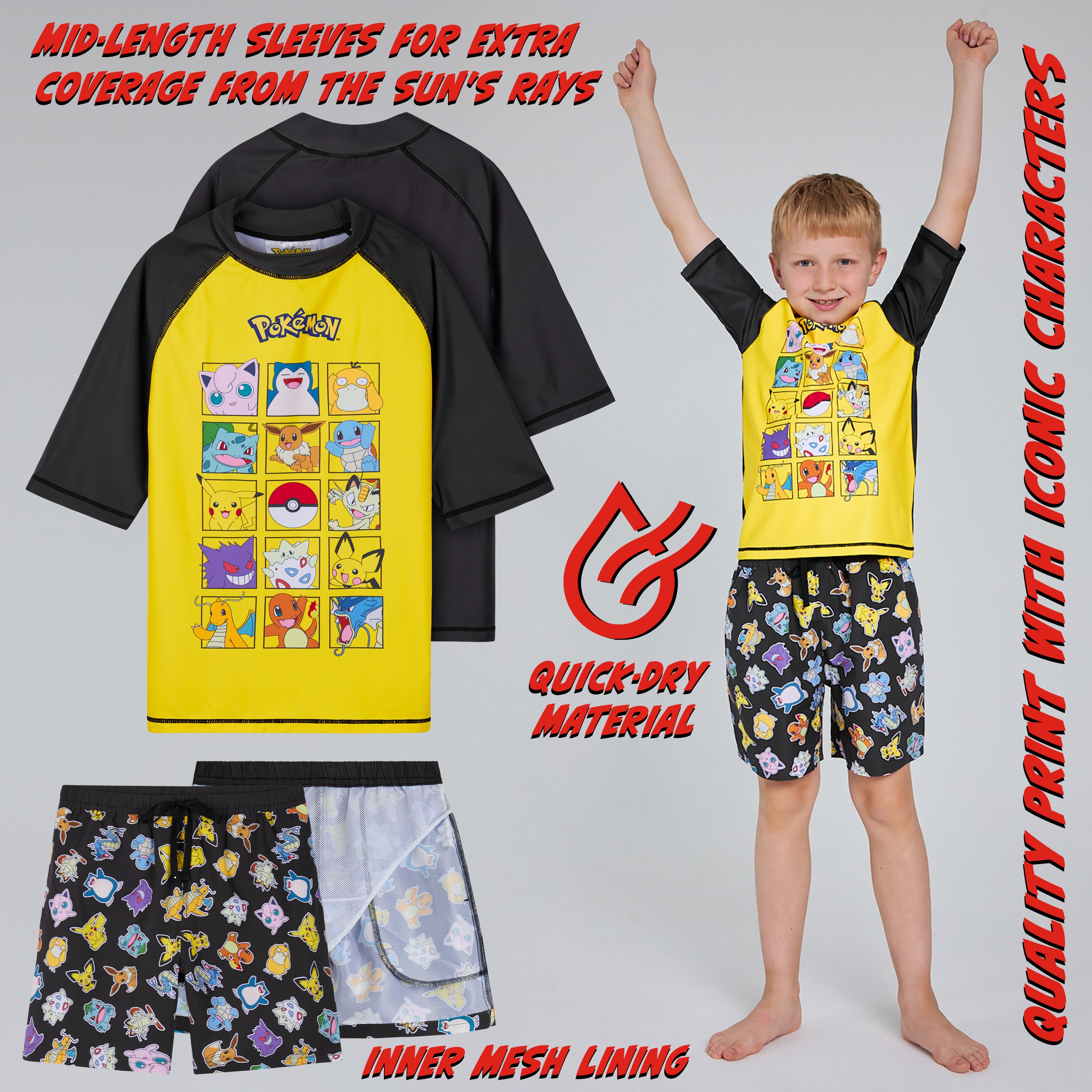Pokemon Swimsuit Set Boys 2 Piece Anime Swimming Costume Boys Swimming Shorts - Get Trend
