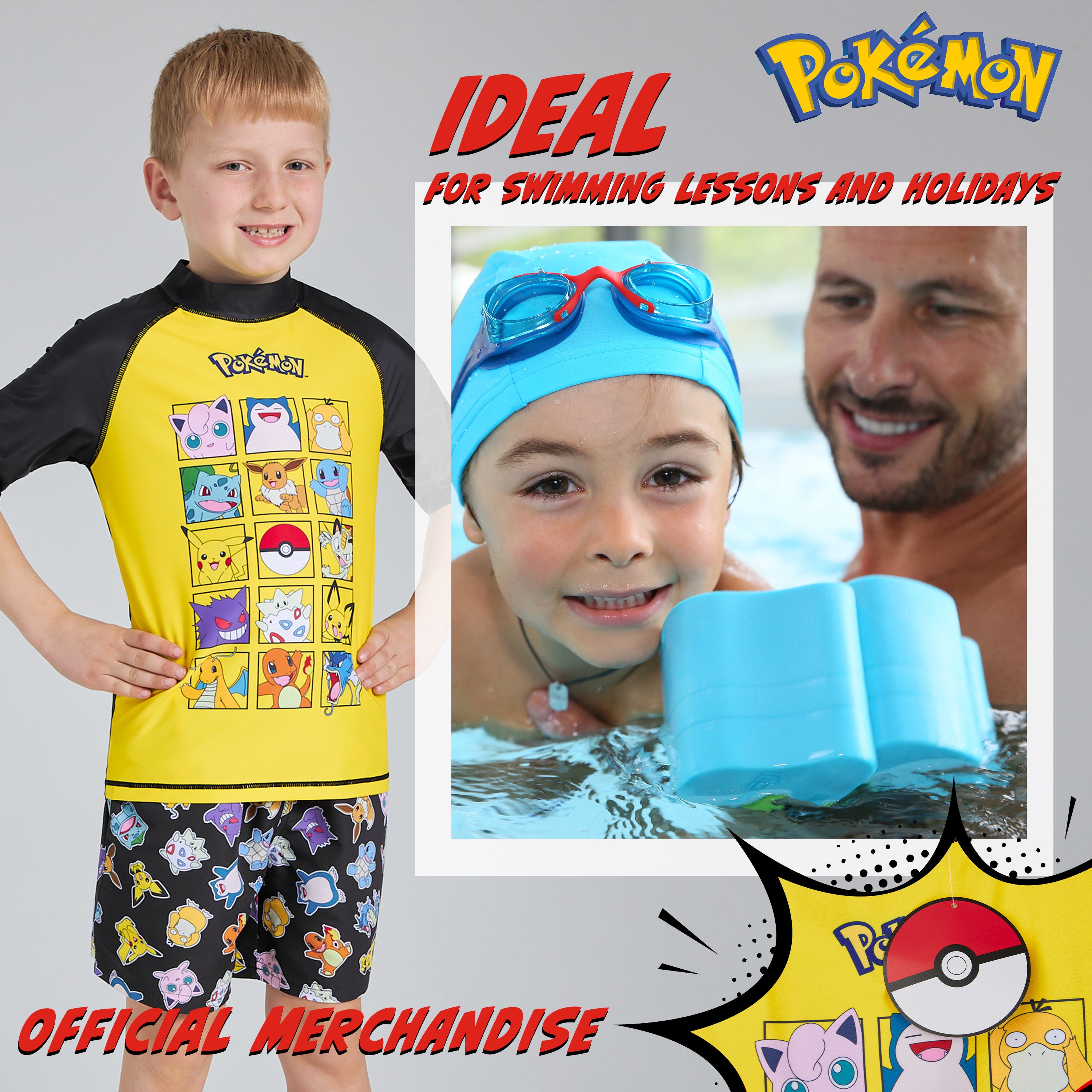 Pokemon Swimsuit Set Boys 2 Piece Anime Swimming Costume Boys Swimming Shorts - Get Trend