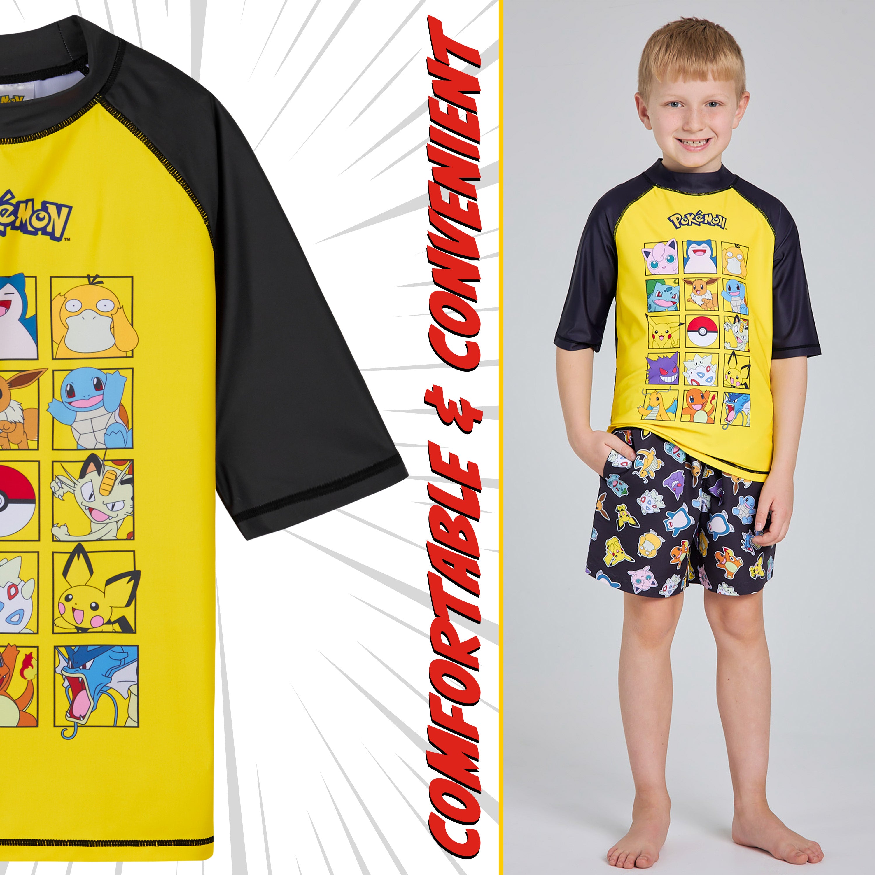 Pokemon Boys 2 Piece Swimwear Set, Swimming Top and Boys Swim Trunks - Get Trend