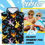 Pokemon Bath Towel with Hood for Kids Teenagers Absorbent Anime Changing Robe Cotton Poncho Towel for Swimming Bath Shower Beach Towel Holiday Essentials (Black/Multi, 10-13 Years) - Get Trend