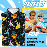 Pokemon Bath Towel with Hood for Kids Teenagers Absorbent Anime Changing Robe Cotton Poncho Towel for Swimming Bath Shower Beach Towel Holiday Essentials (Black/Multi, 10-13 Years) - Get Trend