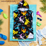 Pokemon Bath Towel with Hood for Kids Teenagers Absorbent Anime Changing Robe Cotton Poncho Towel for Swimming Bath Shower Beach Towel Holiday Essentials (Black/Multi, 10-13 Years) - Get Trend