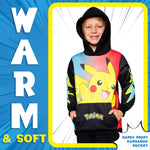 Pokemon Boys Hoodie with Cuffed Sleeves, Kangaroo Pocket - Black/Multi Pikachu - Get Trend