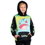 Pokemon Boys Hoodie with Cuffed Sleeves, Kangaroo Pocket - Black/Yellow Bulbasaur - Get Trend