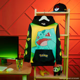 Pokemon Boys Hoodie with Cuffed Sleeves, Kangaroo Pocket - Black/Yellow Bulbasaur - Get Trend