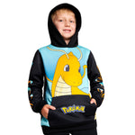 Pokemon Boys Hoodie with Cuffed Sleeves, Kangaroo Pocket - Black/Blue Dragonite - Get Trend