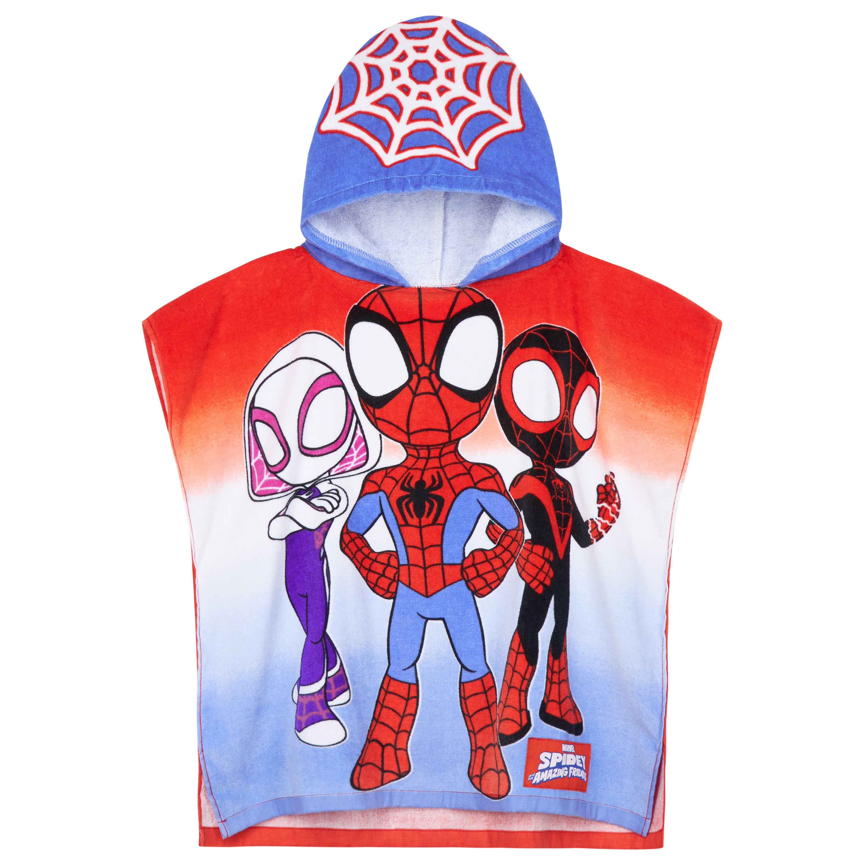 Get Trend Marvel Spidey Bath Towel with Hood for Kids Absorbent Changing Robe Poncho Towel Swimming Bath Shower Beach Holiday Essentials (Blue/Red Spidey, 4-9 years) - Get Trend