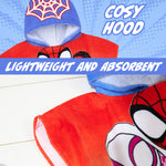 Get Trend Marvel Spidey Bath Towel with Hood for Kids Absorbent Changing Robe Poncho Towel Swimming Bath Shower Beach Holiday Essentials (Blue/Red Spidey, 4-9 years) - Get Trend