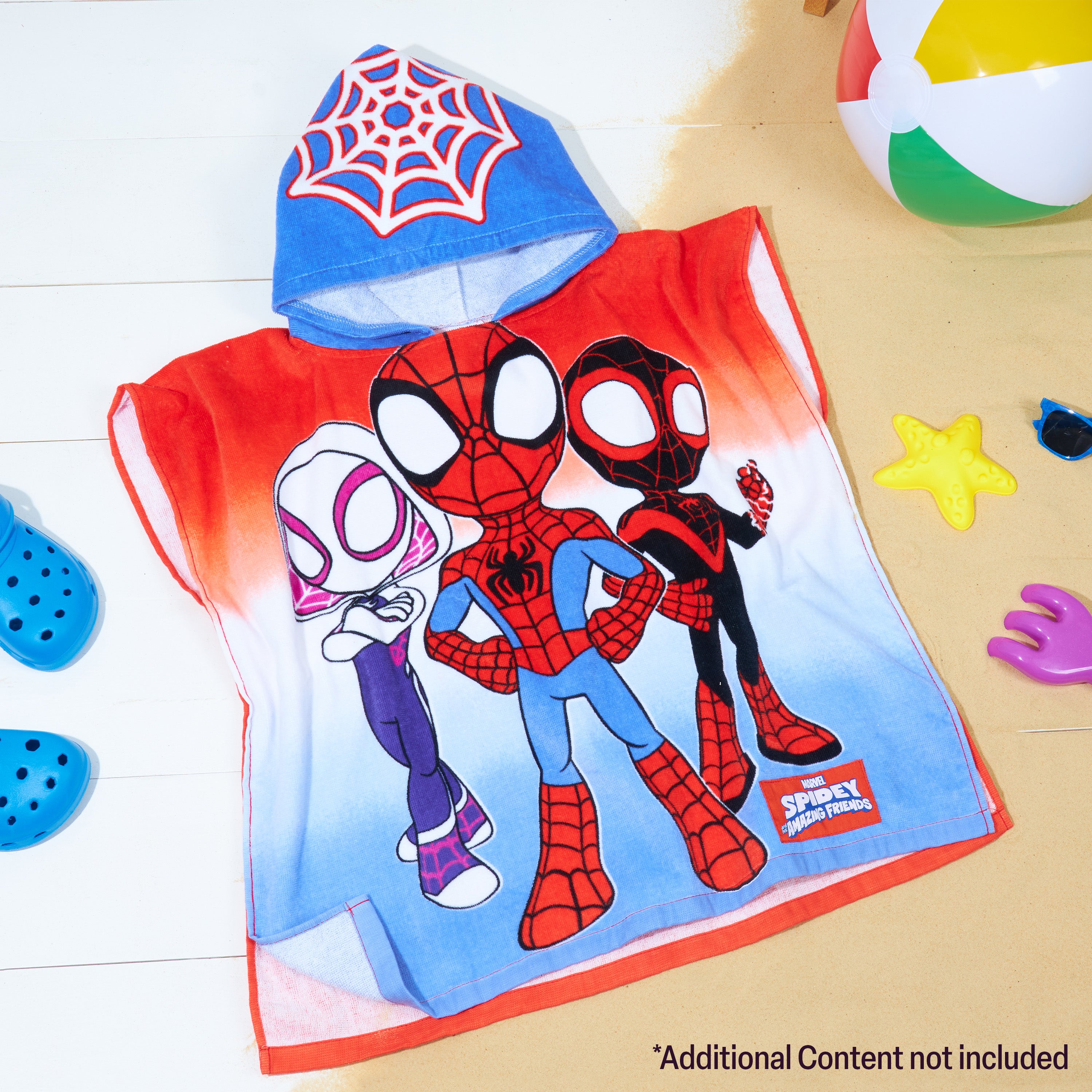 Get Trend Marvel Spidey Bath Towel with Hood for Kids Absorbent Changing Robe Poncho Towel Swimming Bath Shower Beach Holiday Essentials (Blue/Red Spidey, 4-9 years) - Get Trend
