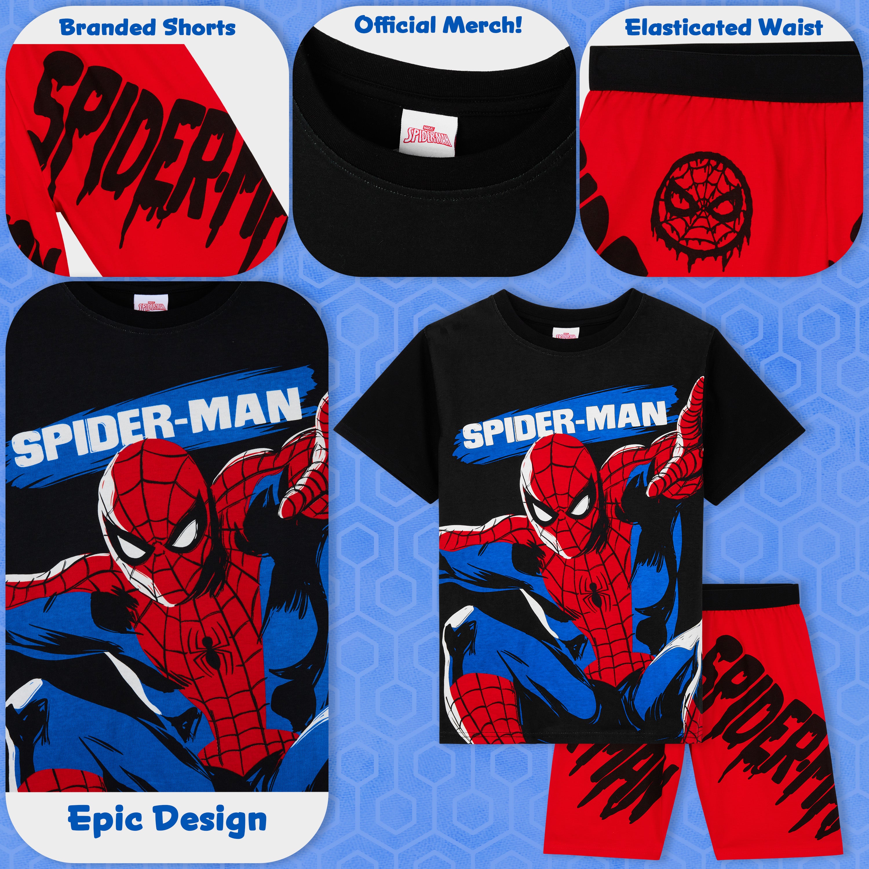Marvel Spiderman Pyjamas for Boys Short Sleeve PJs Set Soft Breathable Nightwear - Get Trend
