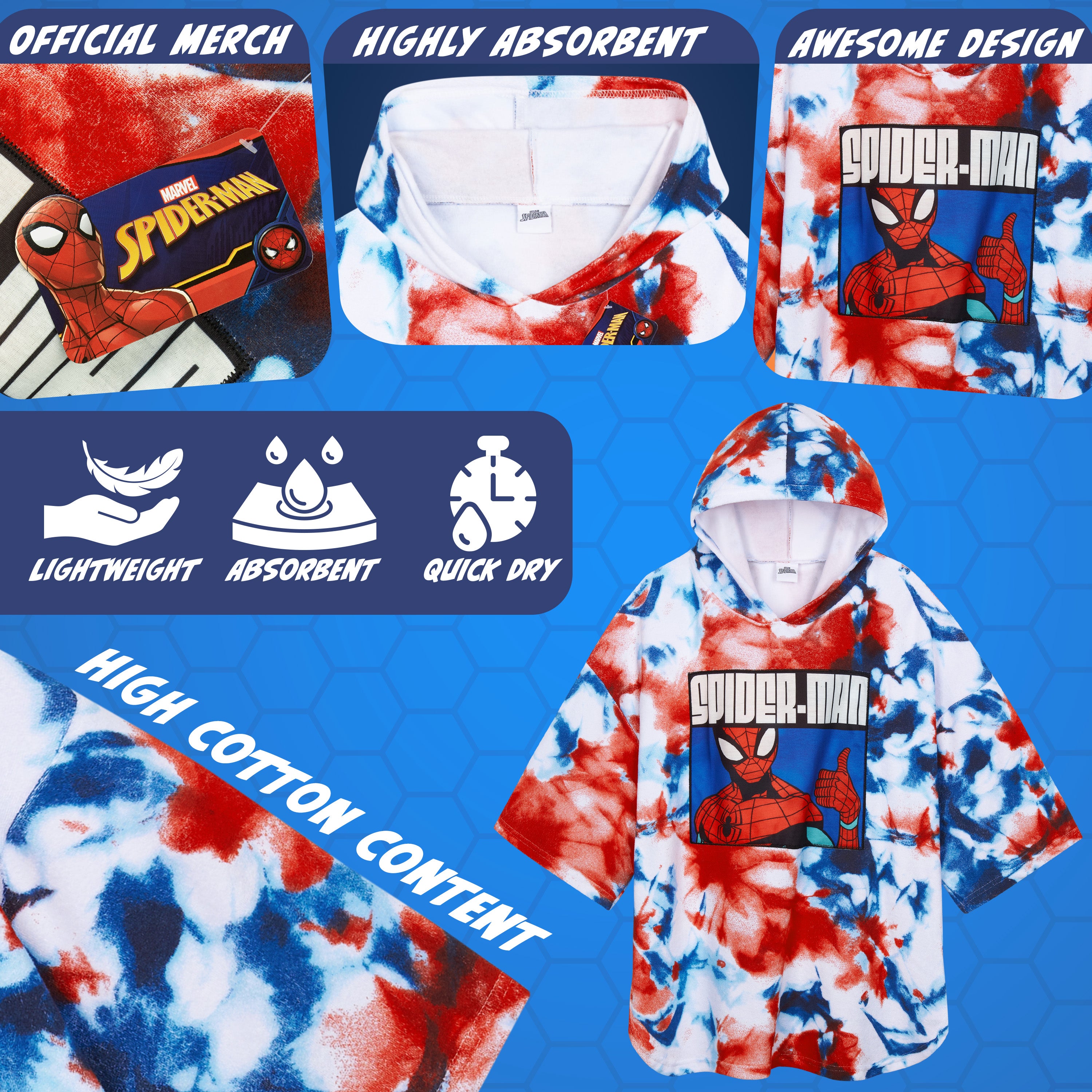 Marvel Spiderman Bath Towel with Hood for Kids Teenagers Absorbent Changing Robe - Get Trend