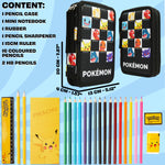 Pokémon Pencil Case for Kids Teen Filled with Anime School Supplies Stationery Set Pikachu Pen Case Multiple Compartments Drawing Writing Colouring Set (AOP Characters) - Get Trend
