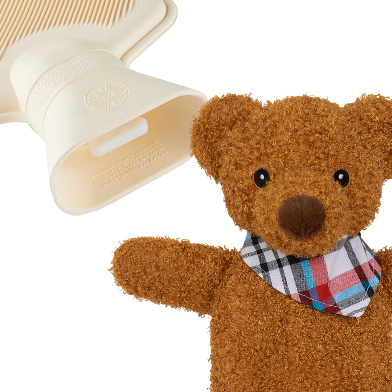 Hot Water Bottle with Animal Fleece Cover -  Brown Teddy Bear - Get Trend