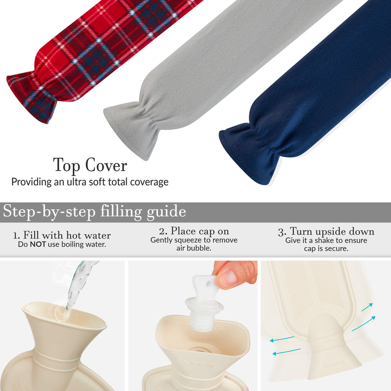 Extra Long Hot Water Bottle with Soft Fleece Cover - Random Selection