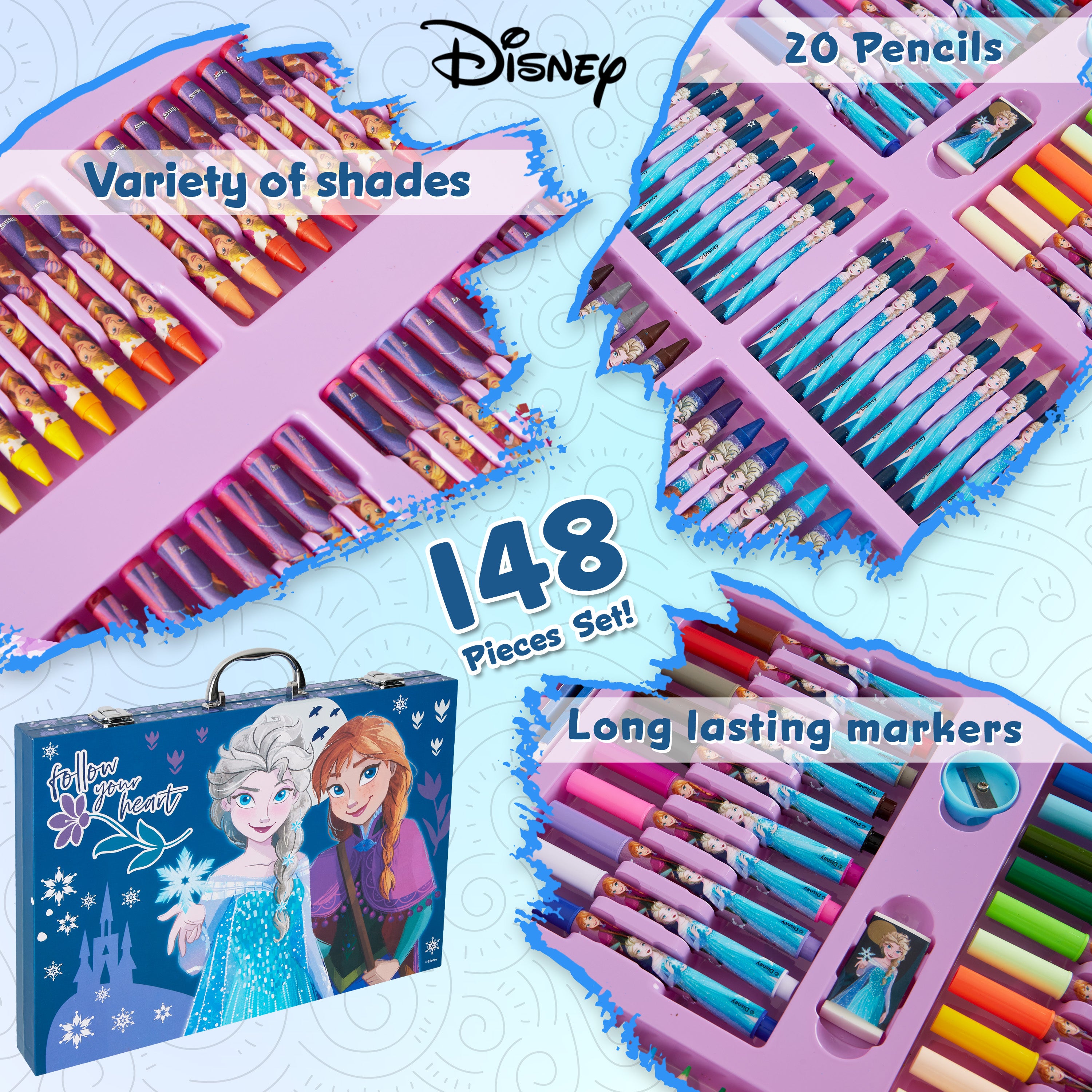 Disney Art Set for Kids 130+ Pieces Frozen Colouring Pencils - Frozen - Get Trend