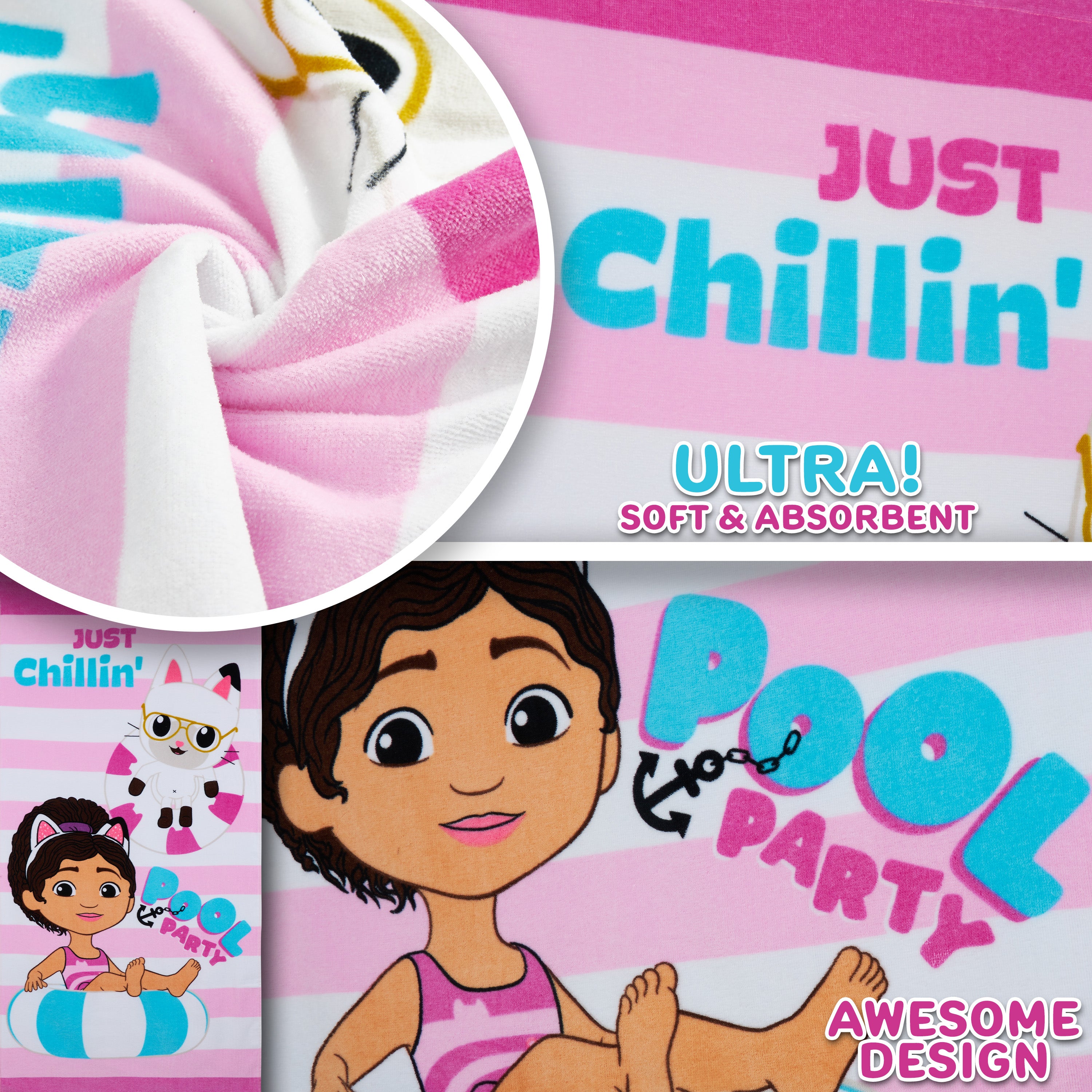 Gabby's Dollhouse Towel for Kids Toddlers Soft Absorbent Bath Shower Swimming Beach Towel 100% Cotton Quick Dry Holiday Essentials 140x70cm - Get Trend