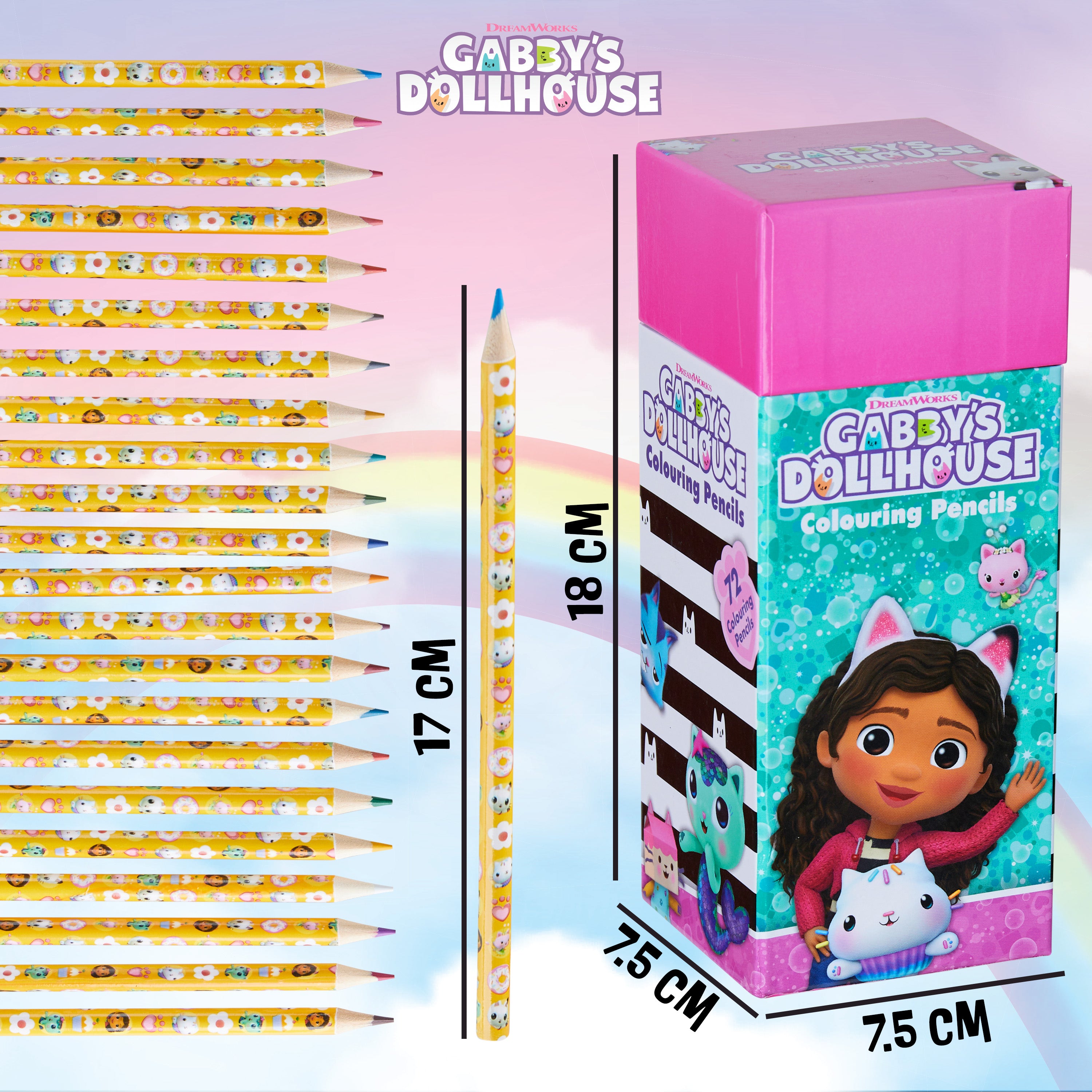 Gabby's Dollhouse Colouring Pencils for Kids - 72 Pencils Colouring Box - Get Trend