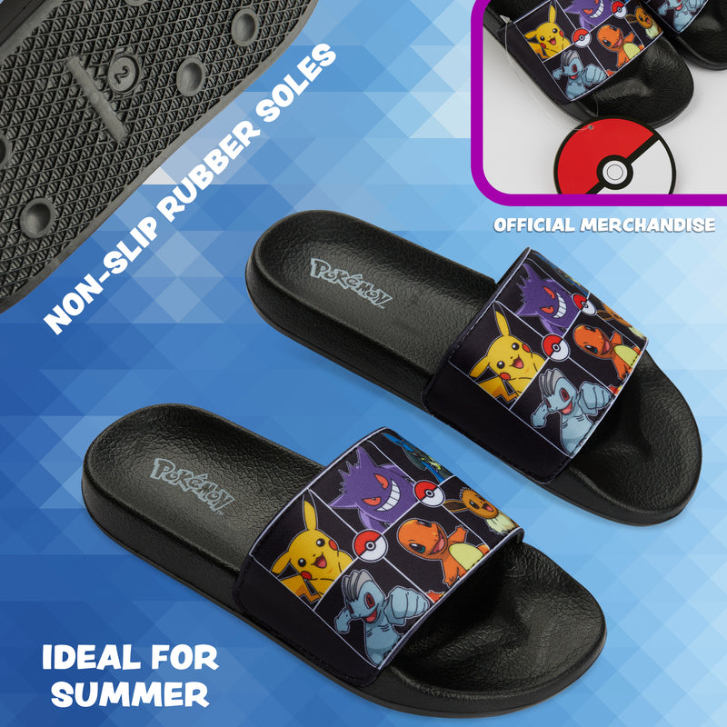 Pokemon Boys Sliders, Beach or Pool Shoes for Kids - Black/Multi - Get Trend