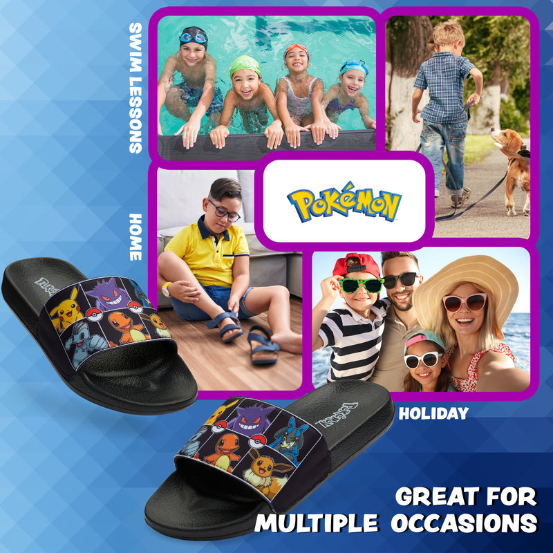 Pokemon Boys Sliders, Beach or Pool Shoes for Kids - Black/Multi - Get Trend