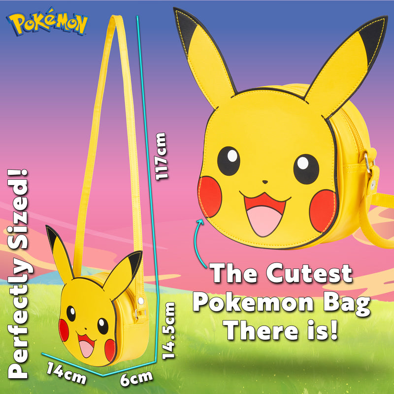 Pokemon Crossbody Bag for Girls 3D Pikachu Girls Handbag with Shoulder Strap & Zip Closure