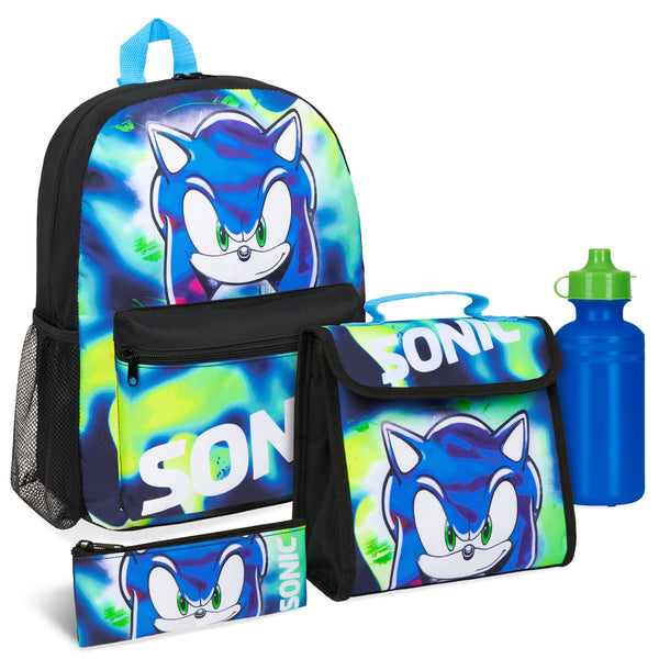 Sonic The Hedgehog School Travel Backpack 2 Piece Set With Detachable Lunch  Box Multicoloured