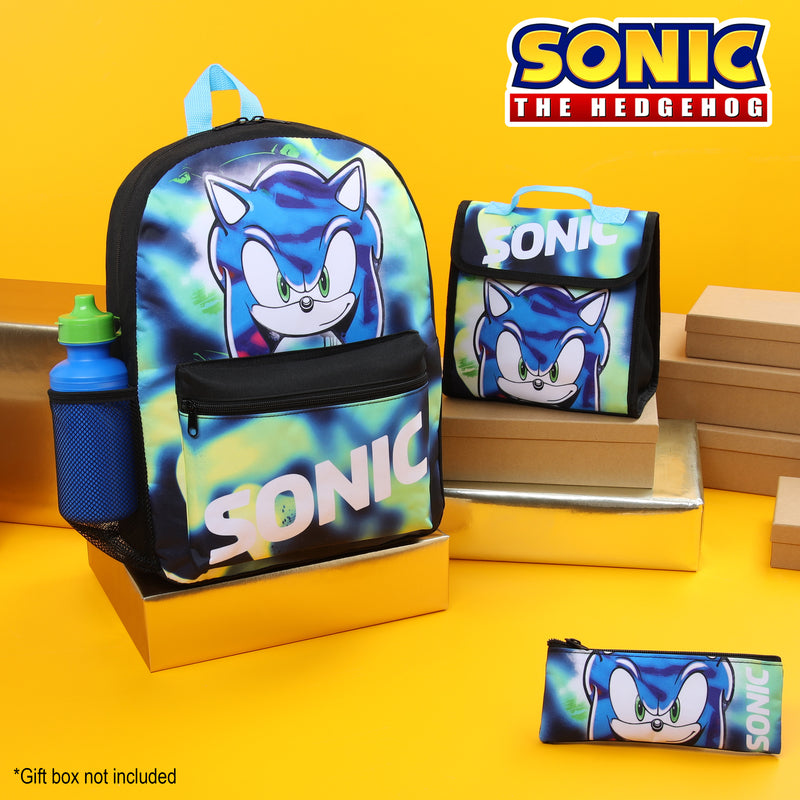 Sonic The Hedgehog School Bag Insulated Kids Lunch Bag - 4 Piece Set