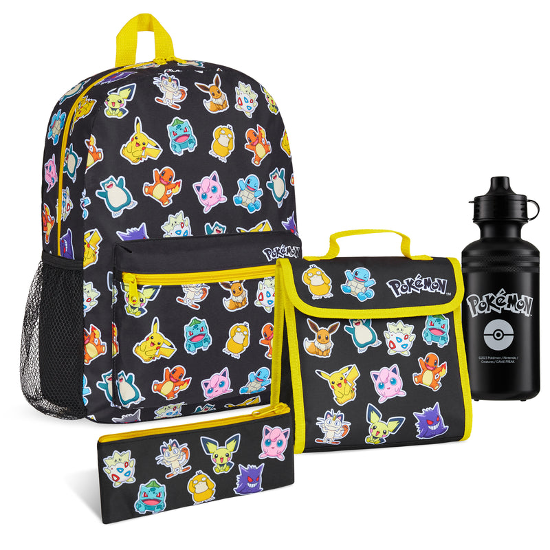 Pokemon 4 Piece Set: Backpack, Lunch Bag, Pencil Case & Water Bottle Set for Kids