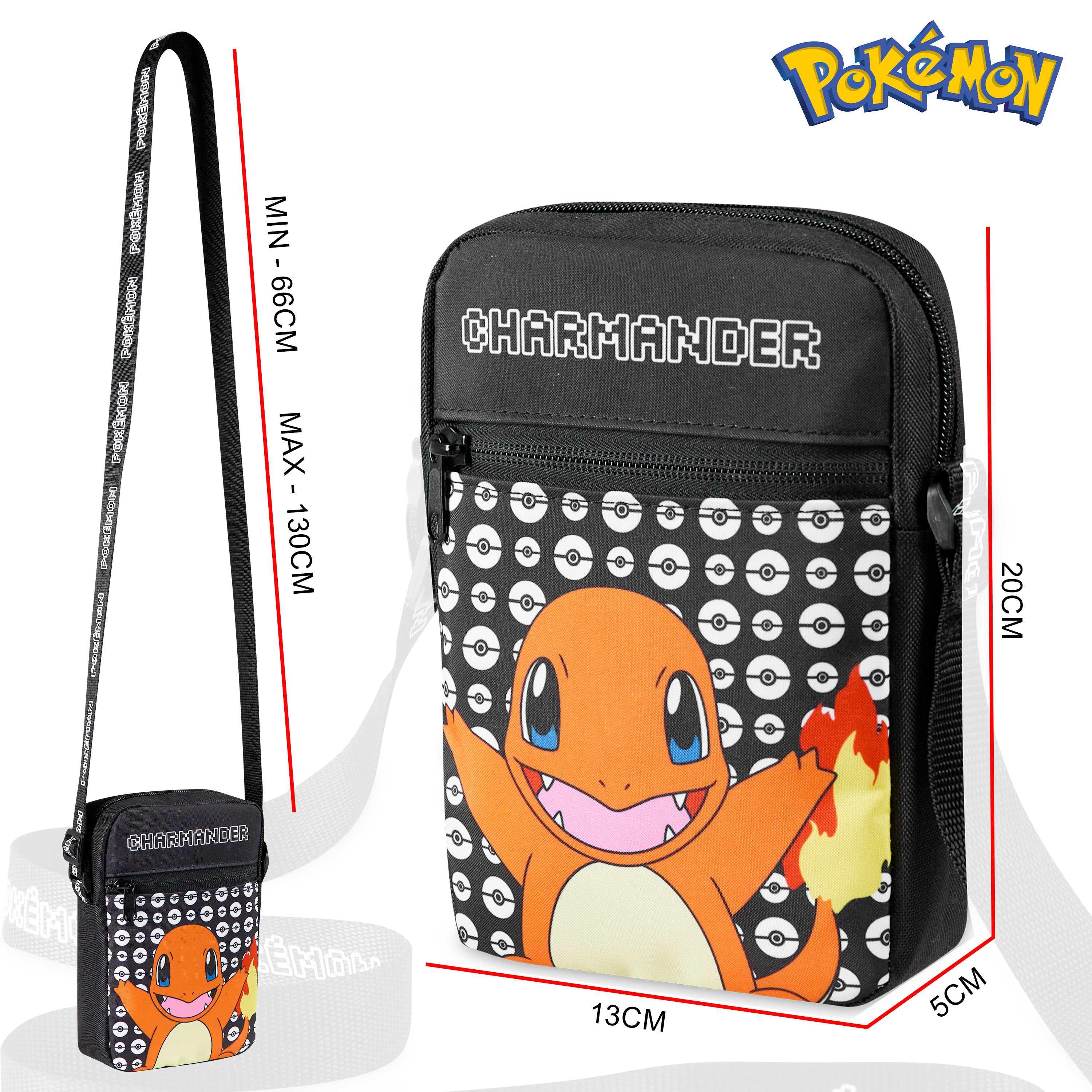 Pokemon Shoulder Bag Cross Body Bag for Kids - Adjustable Strap Kids Charmander - Get Trend