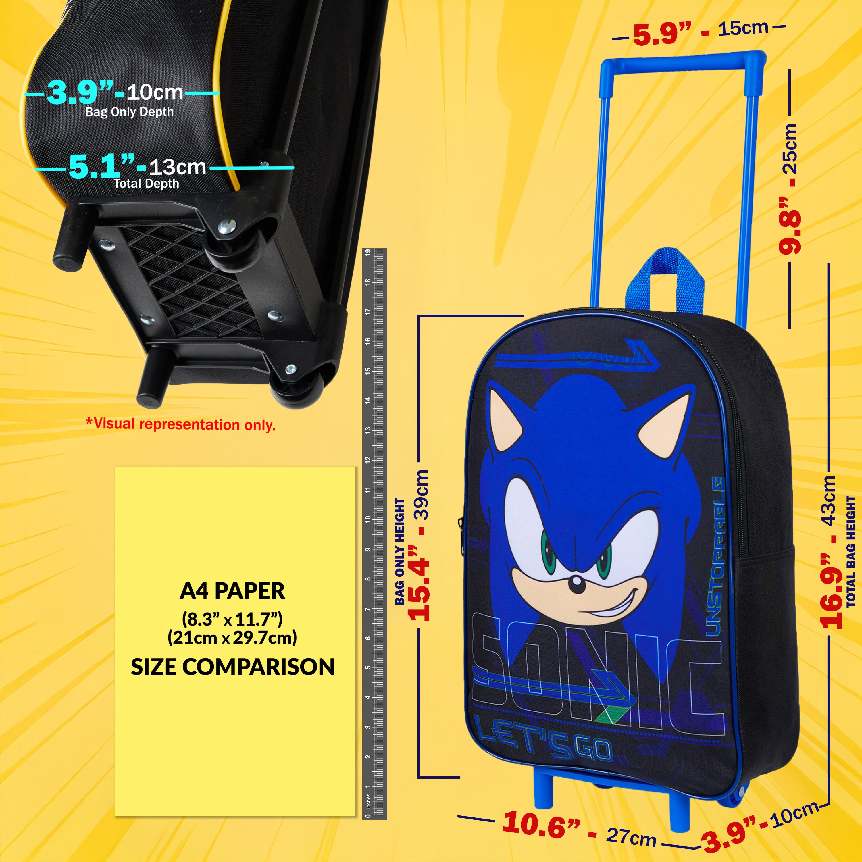 SONIC THE HEDGEHOG Suitcase - Foldable Trolley Bag 39 x 27cm 10.5 litres - Get Trend