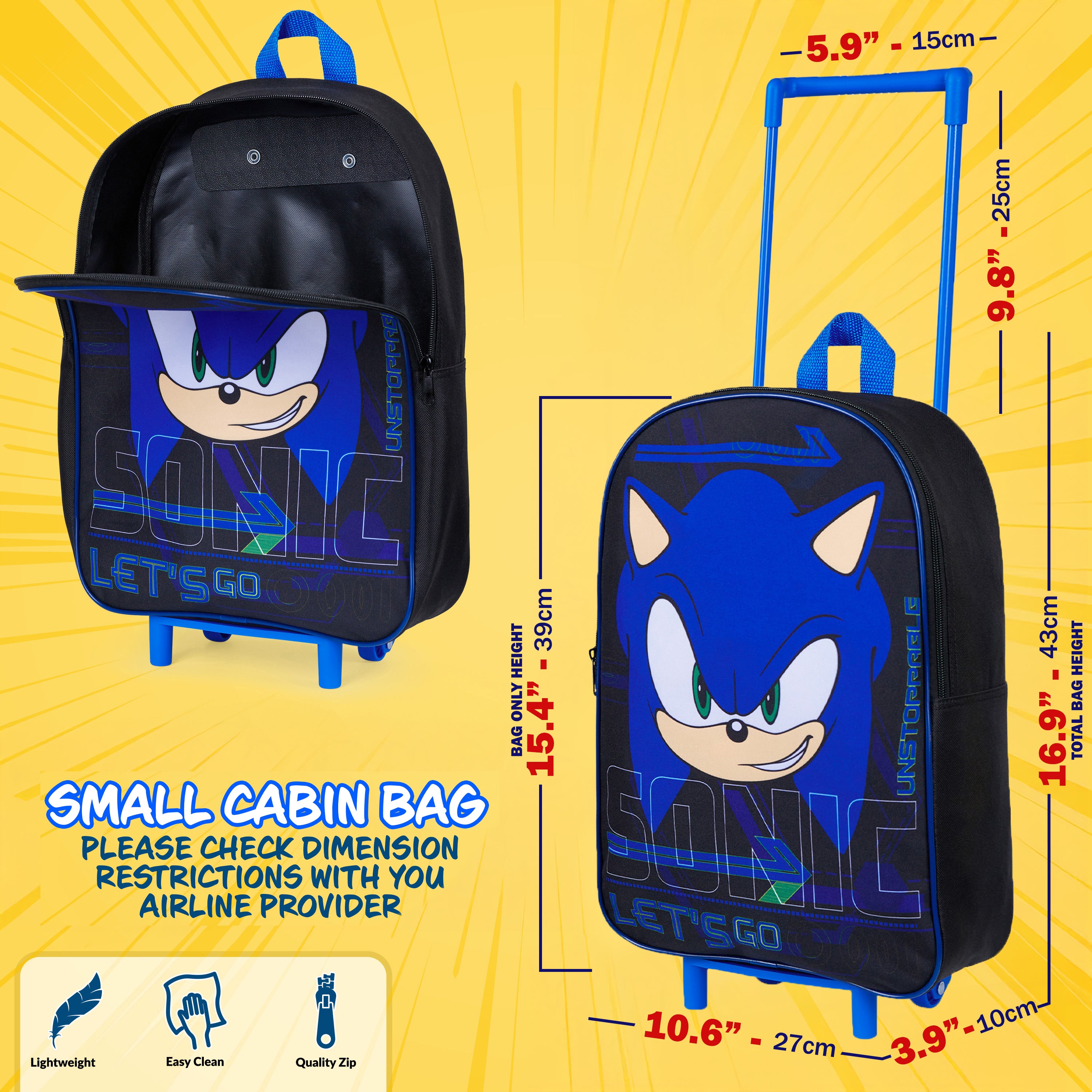 SONIC THE HEDGEHOG Suitcase - Foldable Trolley Bag 39 x 27cm 10.5 litres - Get Trend