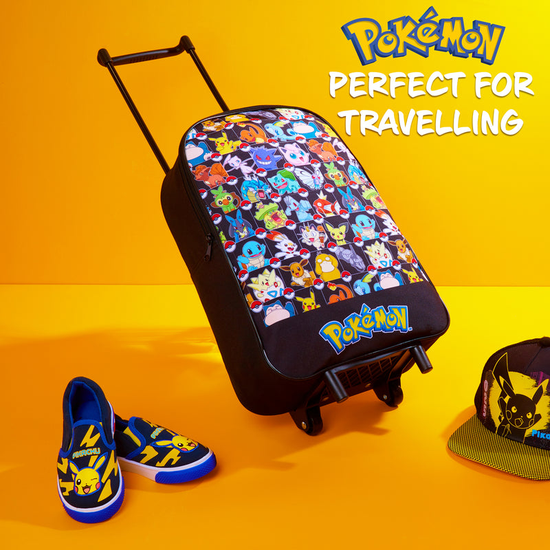 Pokemon Kids Foldable Trolley Suitcase - Black AOP - Get Trend