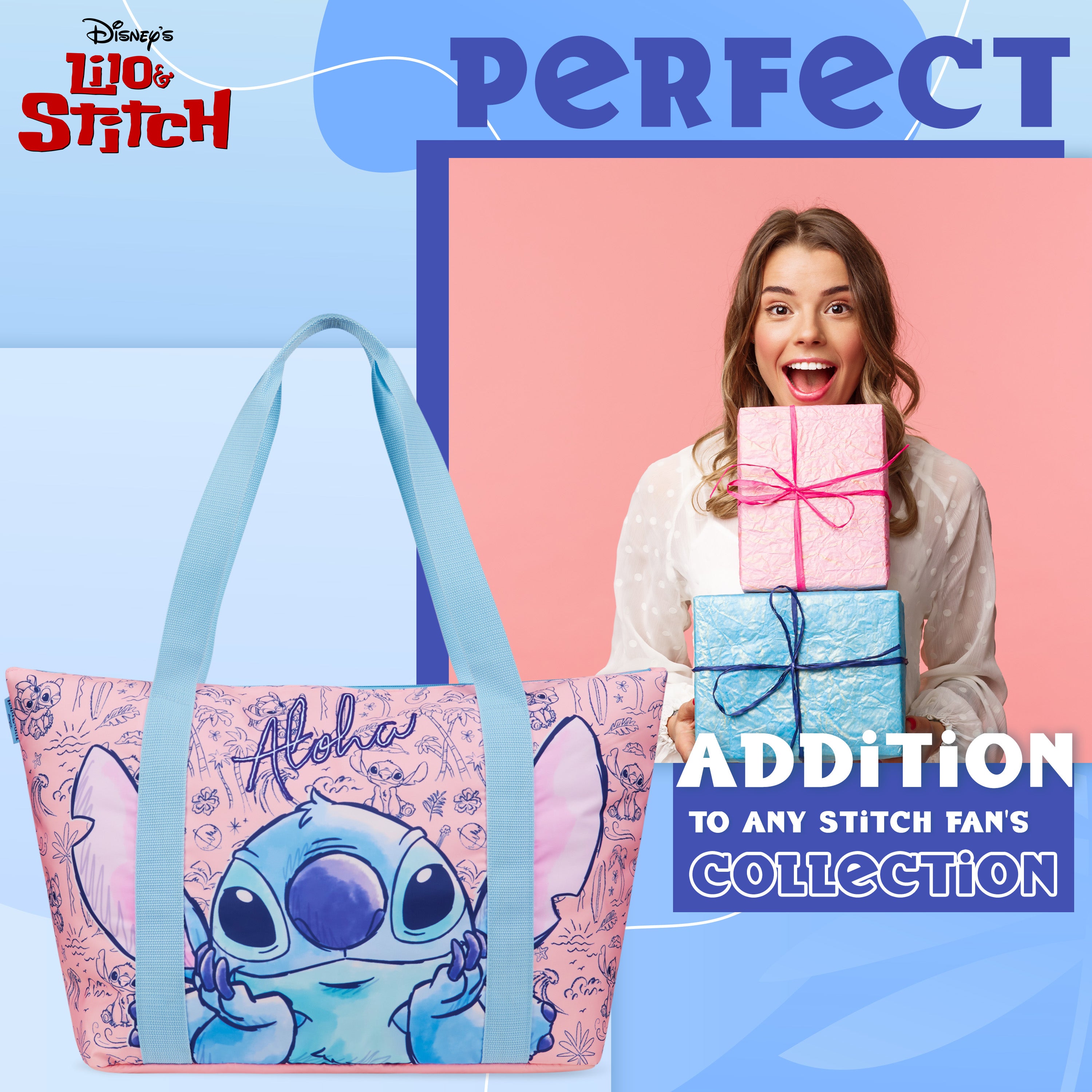 Disney Stitch Womens Tote Bag - Large Zipped Overnight or Beach Bag - Stitch Gifts - Get Trend