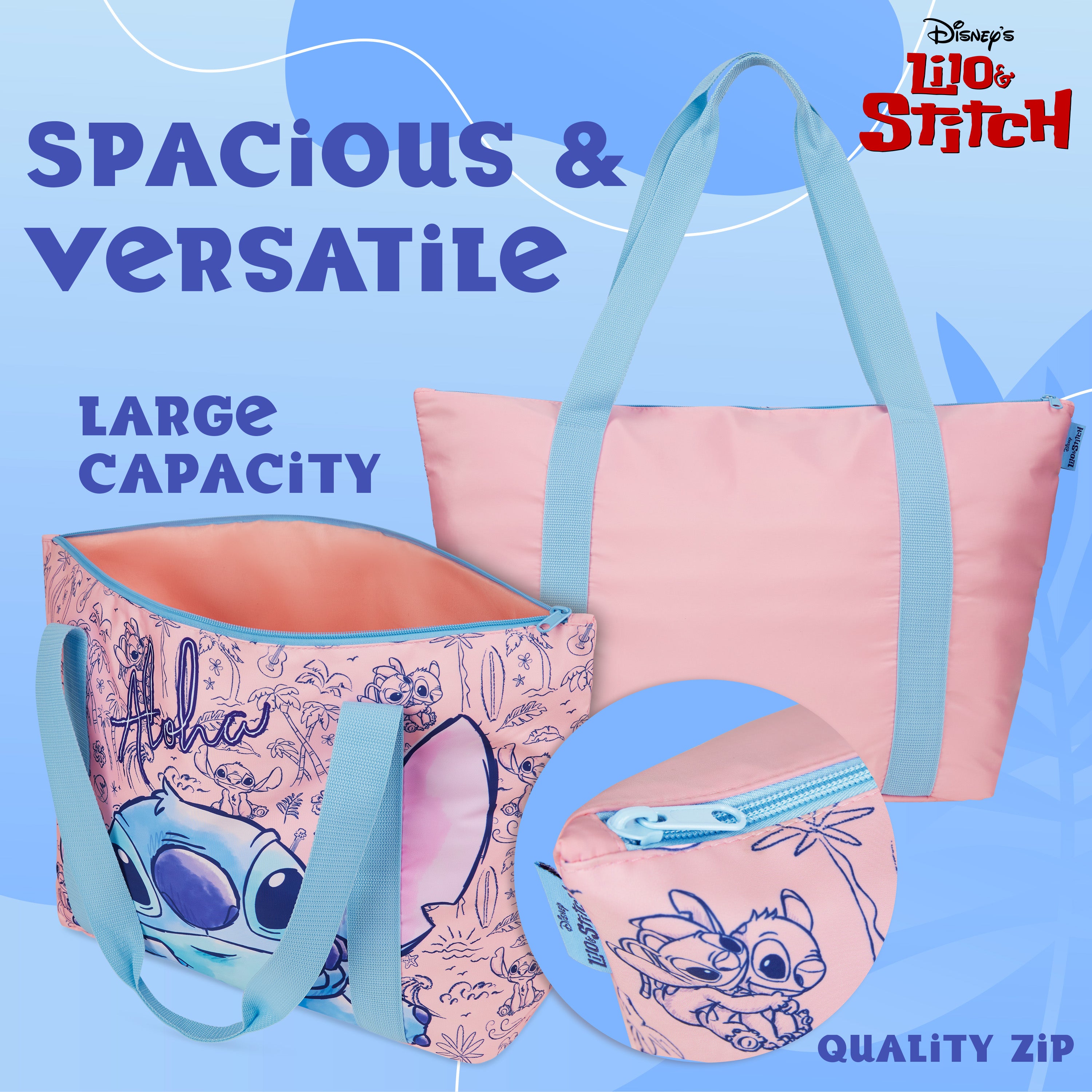 Disney Stitch Womens Tote Bag - Large Zipped Overnight or Beach Bag - Stitch Gifts - Get Trend