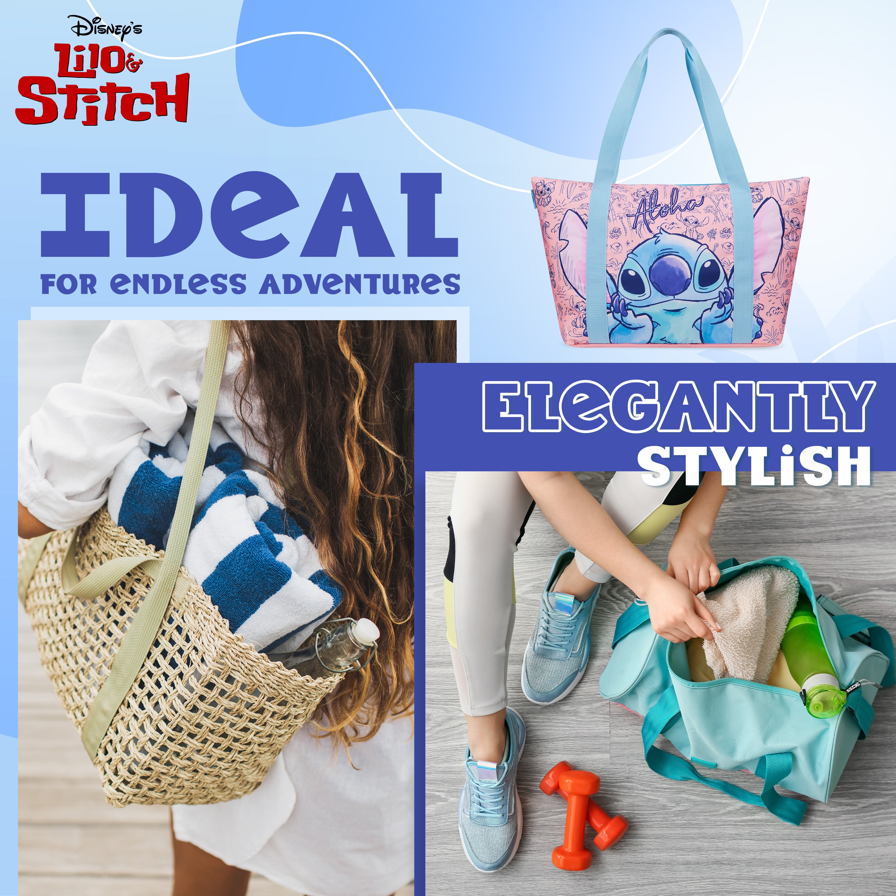 Disney Stitch Womens Tote Bag - Large Zipped Overnight or Beach Bag - Get Trend