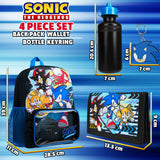 Sonic The Hedgehog School Bag Set, 4 Piece Set Backpack, Water Bottle & Accessories