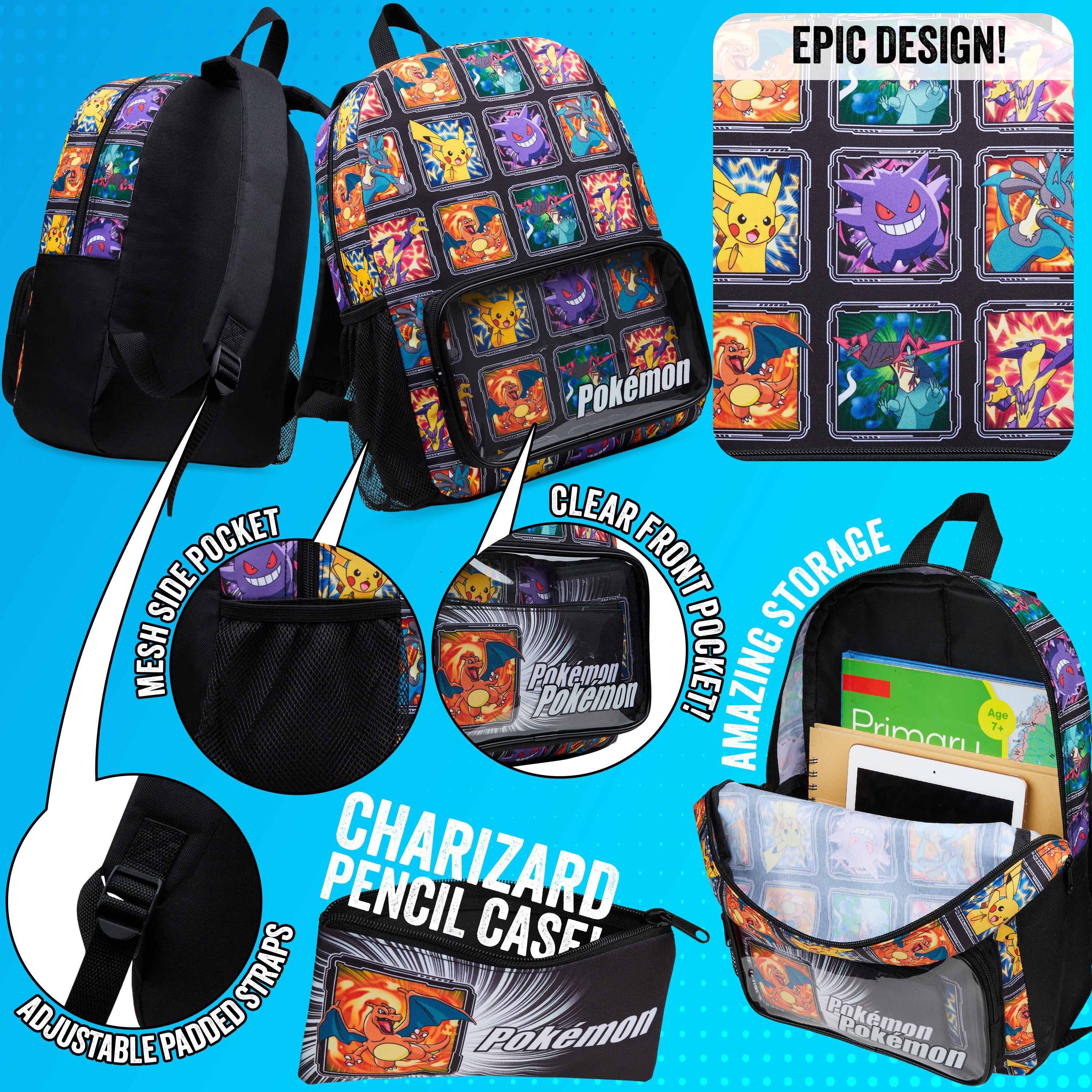 Pokemon Backpack Set 4 Pcs Water Bottle Backpack Pencil Case Insulated Lunch Bag or Wallet Anime School Supplies Travel (Multi 4 Pcs Set) - Get Trend