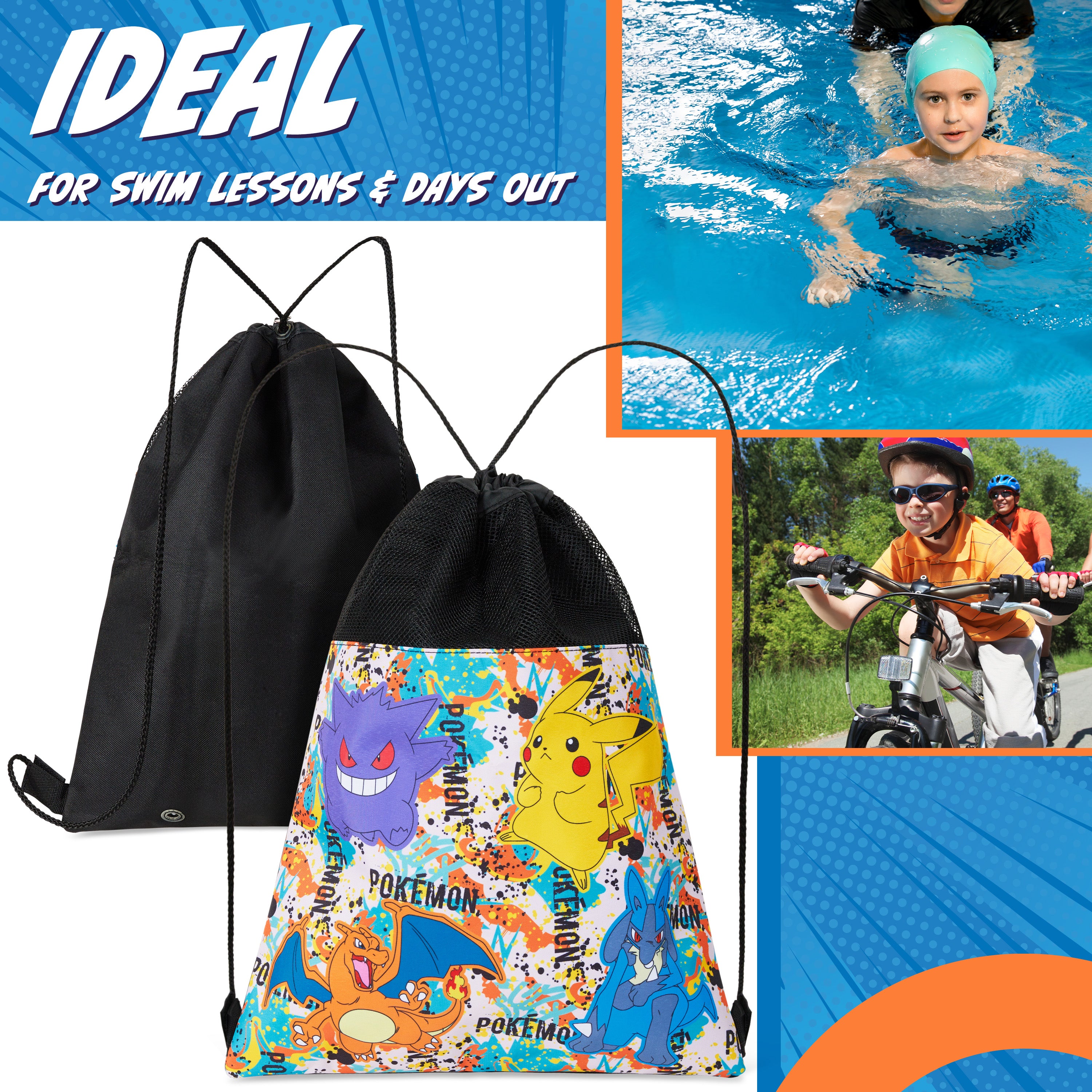 Pokemon Drawstring Bags for Kids Teens, Pikachu Swimming Bag String Bag Backpack for School PE Bag Travel Beach Holiday Sports Gym Bag - Get Trend