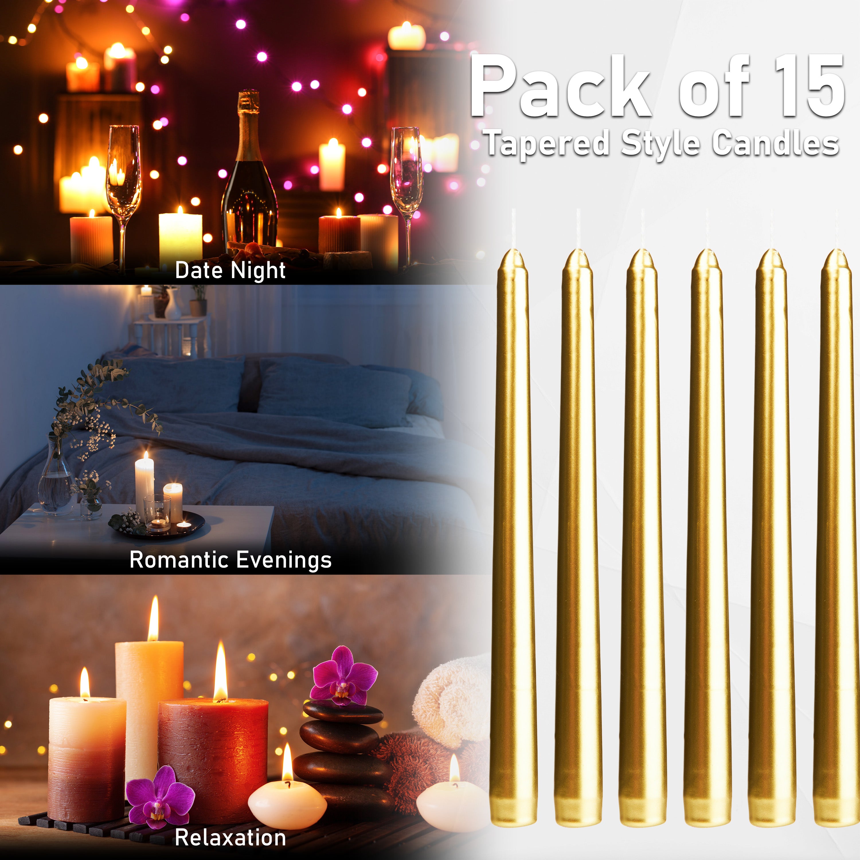 Dinner Candles - Tapered Candles Multipack  - Pack of 15 - Get Trend