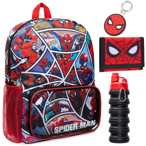 Marvel Spiderman School Bag Set - Backpack, Water Bottle, Wallet, Keyring