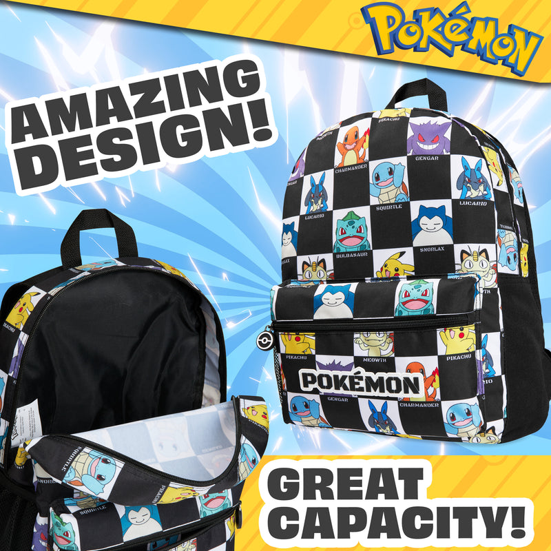 Pokemon Kids Backpack with Water Bottle Pocket for School, Sports, Travel - Anime Gifts